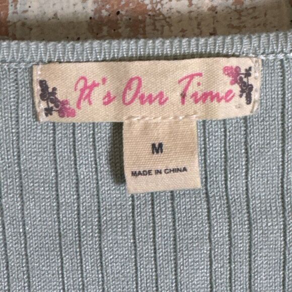 It’s Our Time Sweater Green Medium Adjustable Crop Soft - Picture 4 of 7
